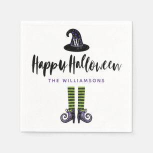 Monogram Wschopende Witch Illustratie Happy Hallow Servet