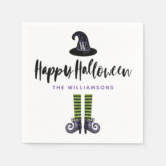 Monogram Wschopende Witch Illustratie Happy Hallow Servet (Voorkant)