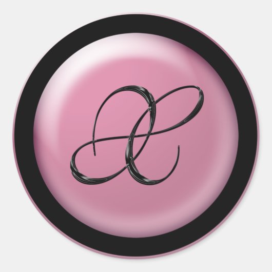 Monogram X envelopzegel voor roze en zwarte bruilo Ronde Sticker (Voorkant)