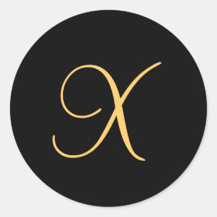Monogram X, gouden initiaal X op zwart Ronde Sticker