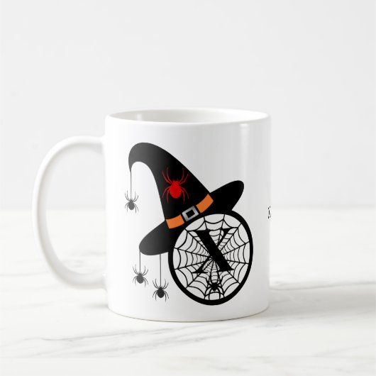 Monogram X Halloween Witch Spiders Jouw naam Koffiemok (Links)