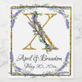 Monogram X, lavender Eucalyptus goudspargel Wijn Etiket (Enkel label)