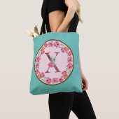 Monogram X Letter met Peony Flower Afbeelding Canv Tote Bag (Dichtbij)