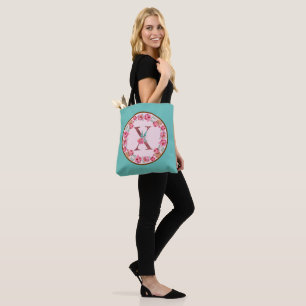 Monogram X Letter met Peony Flower Afbeelding Canv Tote Bag