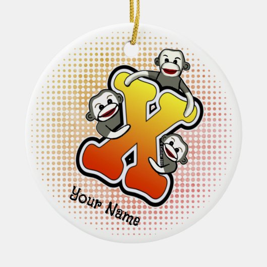 Monogram X Sock Monkey Keramisch Ornament (Voorkant)