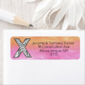Monogram "X" Tangle Letter Oranje Roze Waterverf Etiket (Insitu)