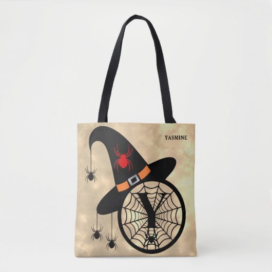 Monogram Y Cloud Sky Witch Spiders Naam Tote Bag (Voorkant)