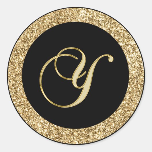 Monogram Y gouden script Ronde Sticker (Voorkant)
