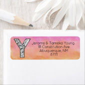 Monogram "Y"-hoek Oranje Roze Waterverf Etiket (Insitu)