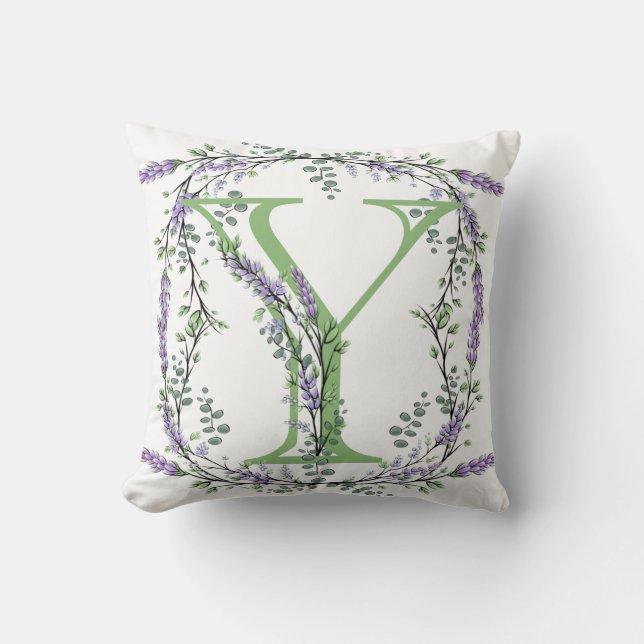 Monogram Y Lavendel Eucalyptus botanisch thema  Kussen (Voorkant)