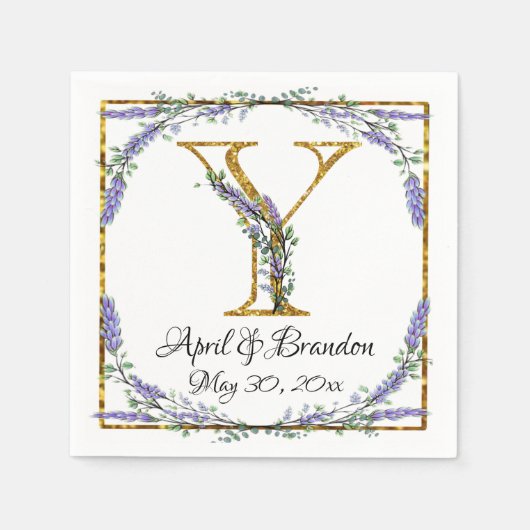 Monogram Y, Lavender Eucalyptus, gold sparkle   Servet (Voorkant)