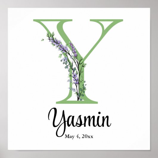 Monogram Y Lavender Eucalyptus nursery Poster (Voorkant)