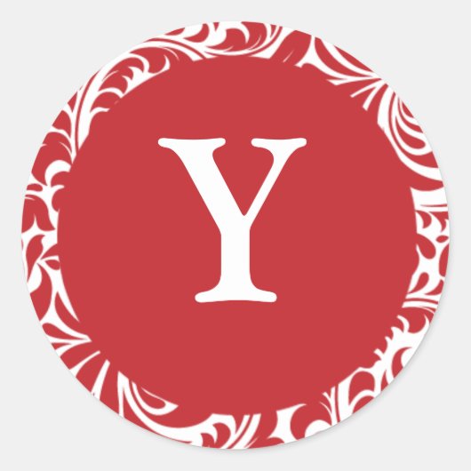 Monogram Y Red White Custom Weddenschap Monogramme Ronde Sticker (Voorkant)