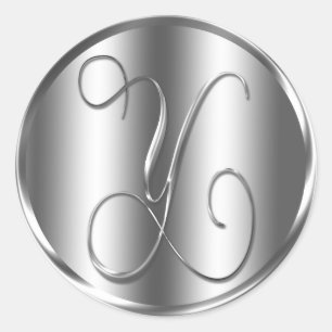 Monogram Y Silver Color Wedding Invitation Holiday Ronde Sticker