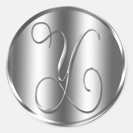 Monogram Y Silver Color Wedding Invitation Holiday Ronde Sticker (Voorkant)