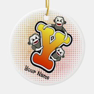 Monogram Y Sock Monkey Keramisch Ornament