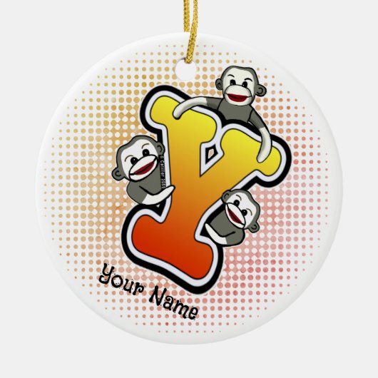 Monogram Y Sock Monkey Keramisch Ornament (Voorkant)