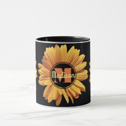 Monogram Yellow Daisy Gerbera Aster Elegant Flower Mok (Midden)