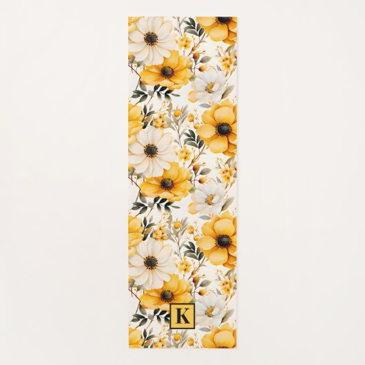 Monogram Yellow floral Pattern Yogamat (Voorkant)