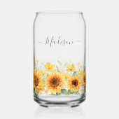 Monogram Yellow Flower Sunflower Floral Botanical Blikvorm Glas (Voorkant)