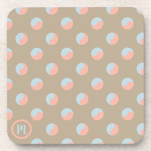 Monogram Yin Yang Zen Symbolen Grijs, Roze en Blau Bier Onderzetter (Voorkant)