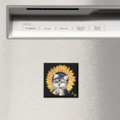 Monogram, Yorkshire Dog & Sunflower op zwart Magneet (Insitu (Vaatwasser))