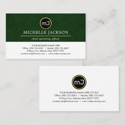 Monogram Your Name On Emerald Grunge Layer Visitekaartje (Voorkant / Achterkant)