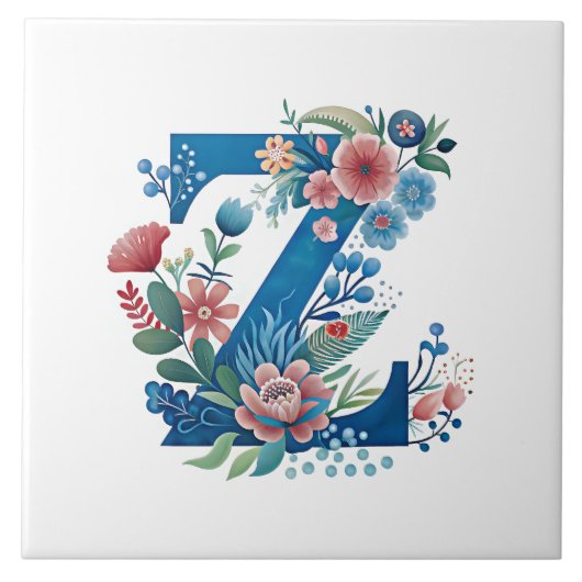 Monogram 'Z' decoratief bloemmotief Tegeltje (Voorkant)