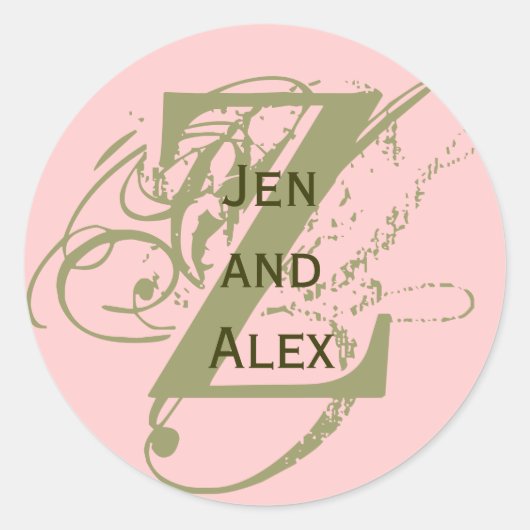 Monogram Z en Namen Roze Sticker (Voorkant)