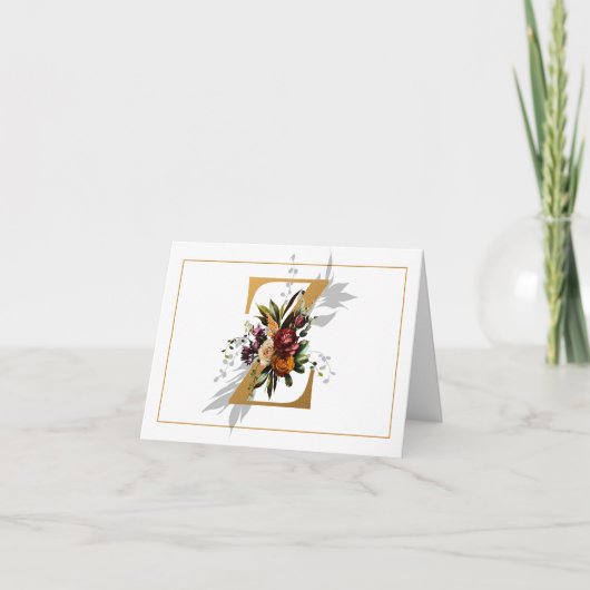 Monogram Z Goud Monogram Bloemmotief Notitiekaartje (Voorkant)
