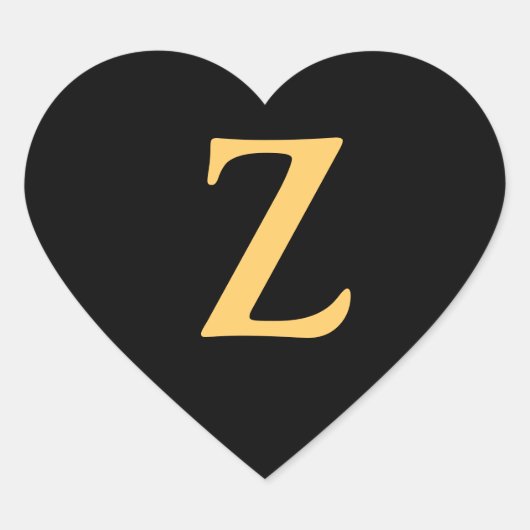 Monogram Z, goudkleurig initiaal Z op zwart Hart Sticker (Voorkant)
