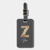 Monogram Z grijs houten letter bloem bagagelabel (Voorkant verticaal)