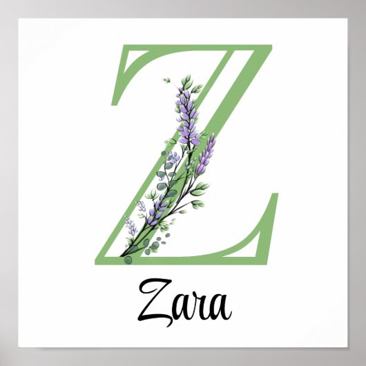 Monogram Z Lavendel Eucalyptus kinderkamer poster (Voorkant)