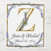 Monogram Z, lavender Eucalyptus, goudspargel Wijn Etiket (Enkel label)