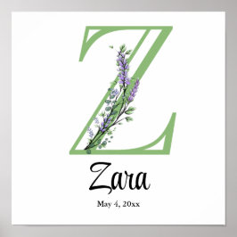 Monogram Z Lavender Eucalyptus nursery Poster