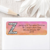 Monogram "Z" Tangle Letter Oranje Roze Waterverf Etiket (Insitu)