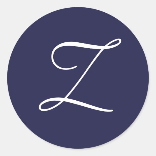 Monogram Z, wit op Navy Blue, Ronde Sticker (Voorkant)