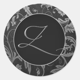 Monogram Z Zilver en Zwart Damast bruiloft zegel