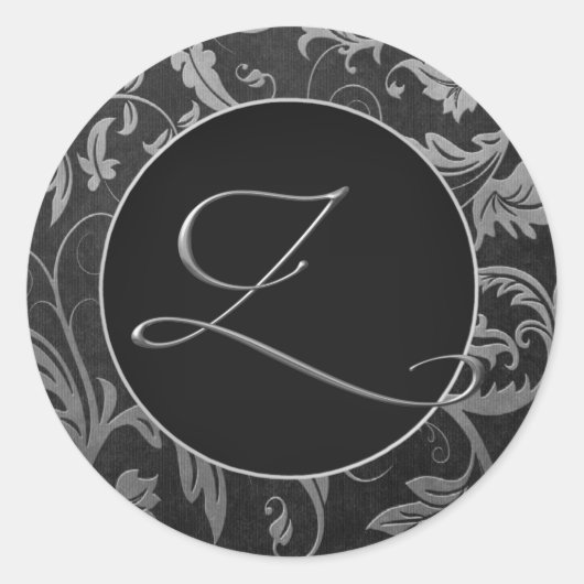 Monogram Z Zilver en Zwart Damast bruiloft zegel (Voorkant)