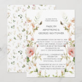 Monogram Zacht Roze Bloemen Krans Huwelijk Kaart (Voorkant / Achterkant)
