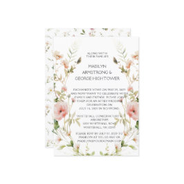 Monogram Zacht Roze Bloemen Krans Huwelijk Kaart