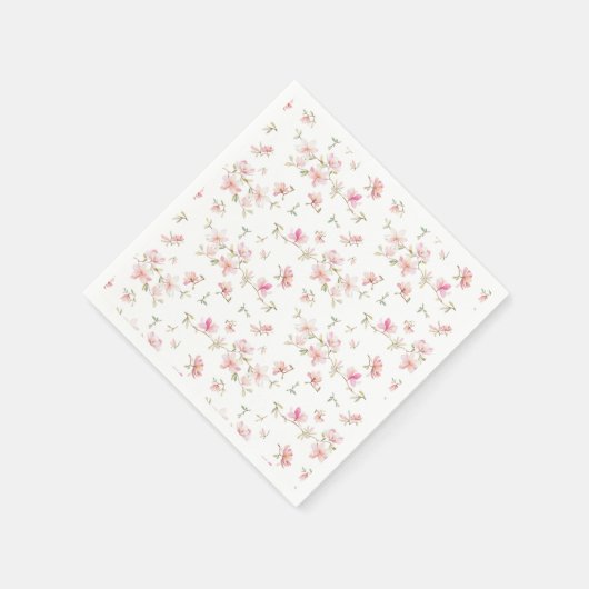 Monogram | Zacht Roze Waterverf Bloempatroon Servet (Hoek)