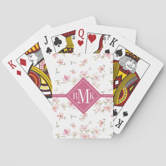 Monogram | Zacht roze Waterverf ventilator Pokerkaarten (Achterkant)
