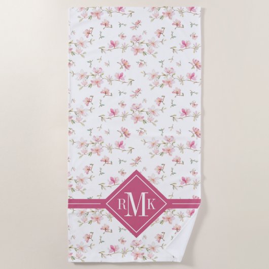 Monogram | Zacht roze Waterverf ventilator Strandlaken (Voorkant)