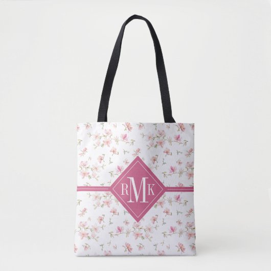 Monogram | Zacht roze Waterverf ventilator Tote Bag (Voorkant)