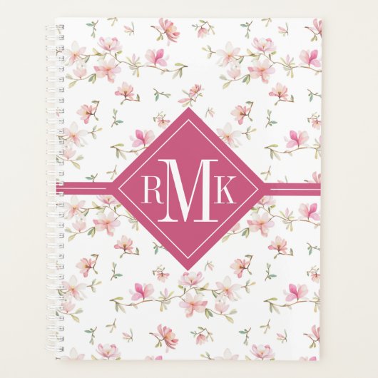 Monogram | Zacht roze Waterverf ventilatorpatroon Planner (Voorkant)