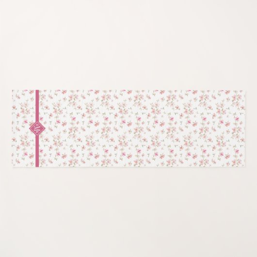 Monogram | Zacht roze Waterverf ventilatorpatroon Yogamat (Voorkant (horizontaal))