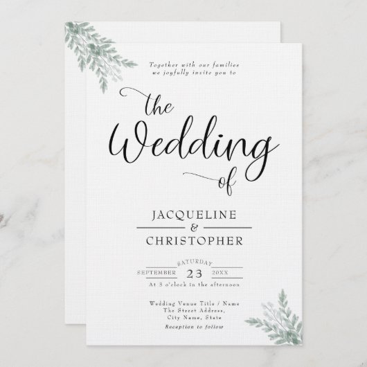Monogram Zacht Witte Eucalyptus Weddenschap Kaart (Voorkant / Achterkant)
