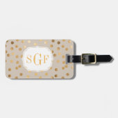 Monogram Zachte Tan en Gold Glitter City Stippen Bagagelabel (Voorkant horizontaal)