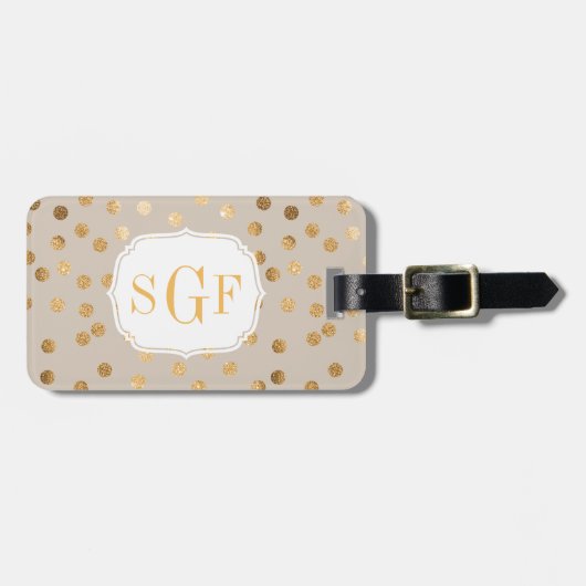 Monogram Zachte Tan en Gold Glitter City Stippen Bagagelabel (Voorkant horizontaal)